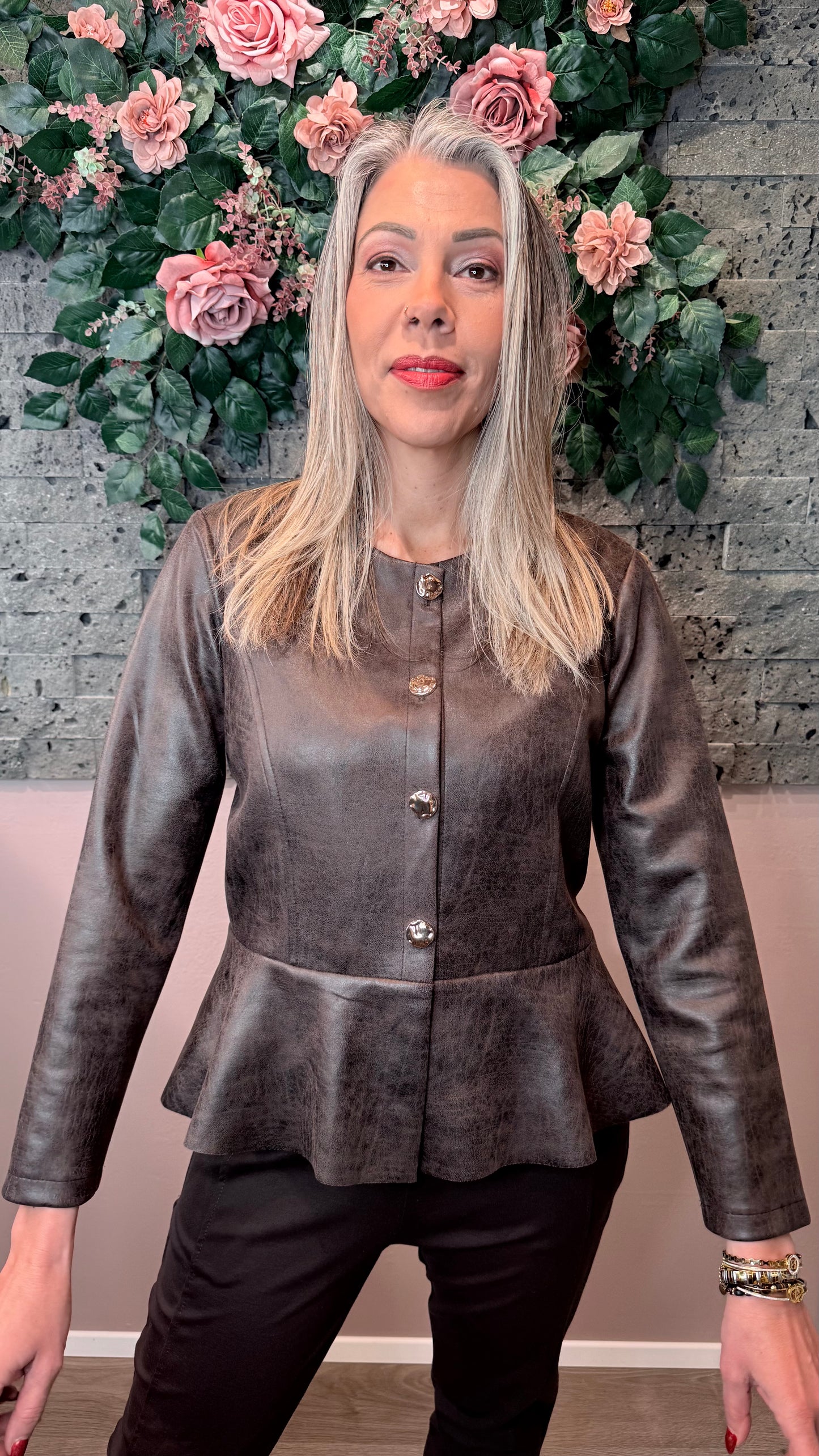 Vegan rúskinn jakki grábrúnn