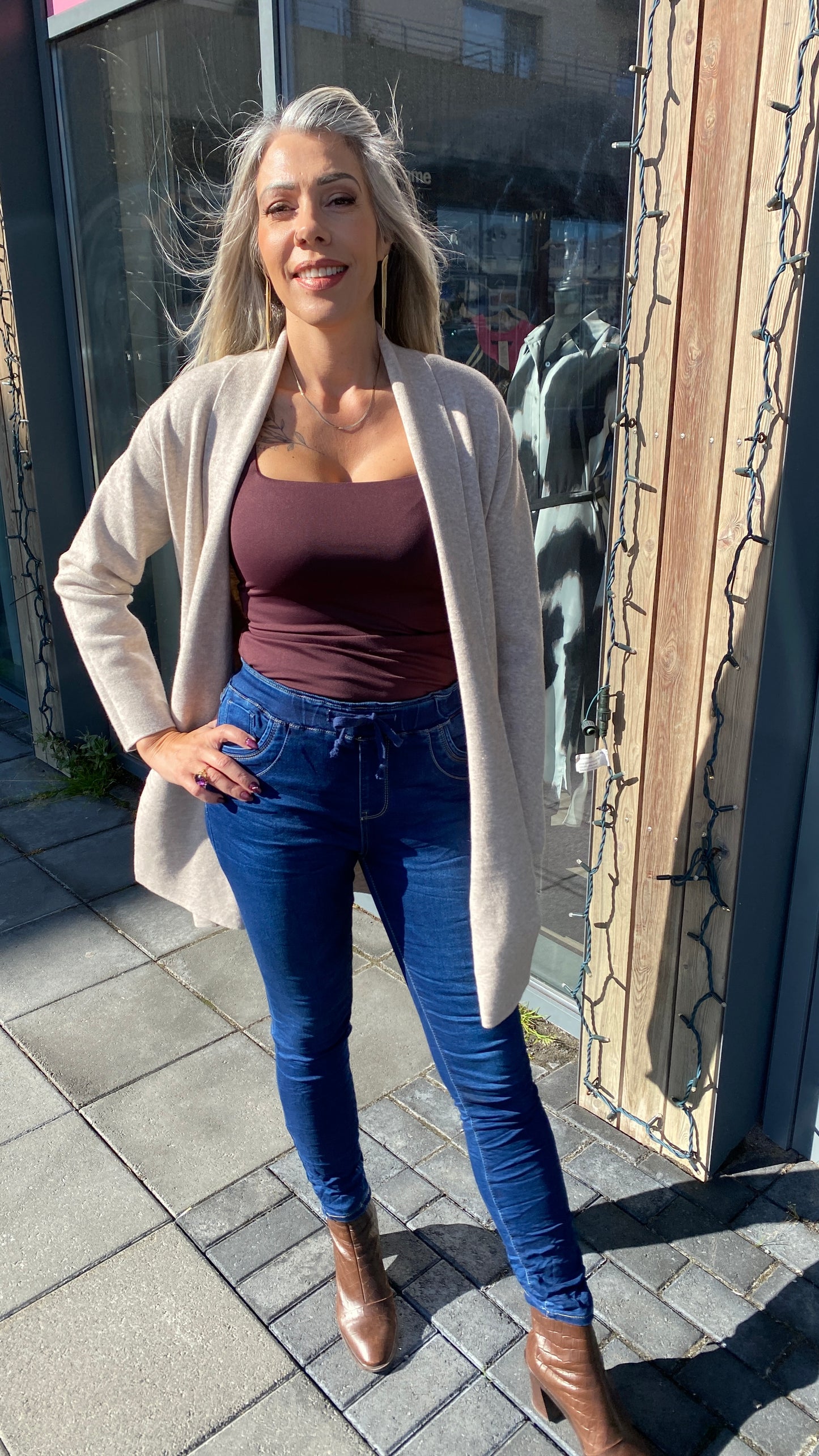 Opin síð jakka peysa