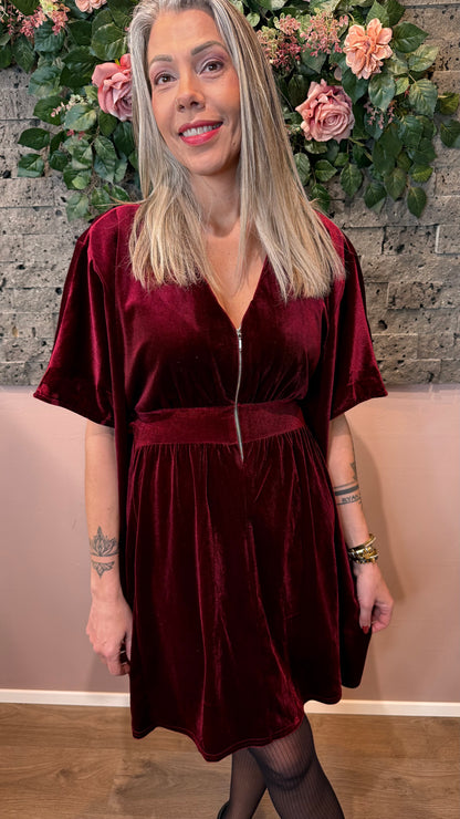 Mömmukjóllinn - vínrauður stuttur flauelis