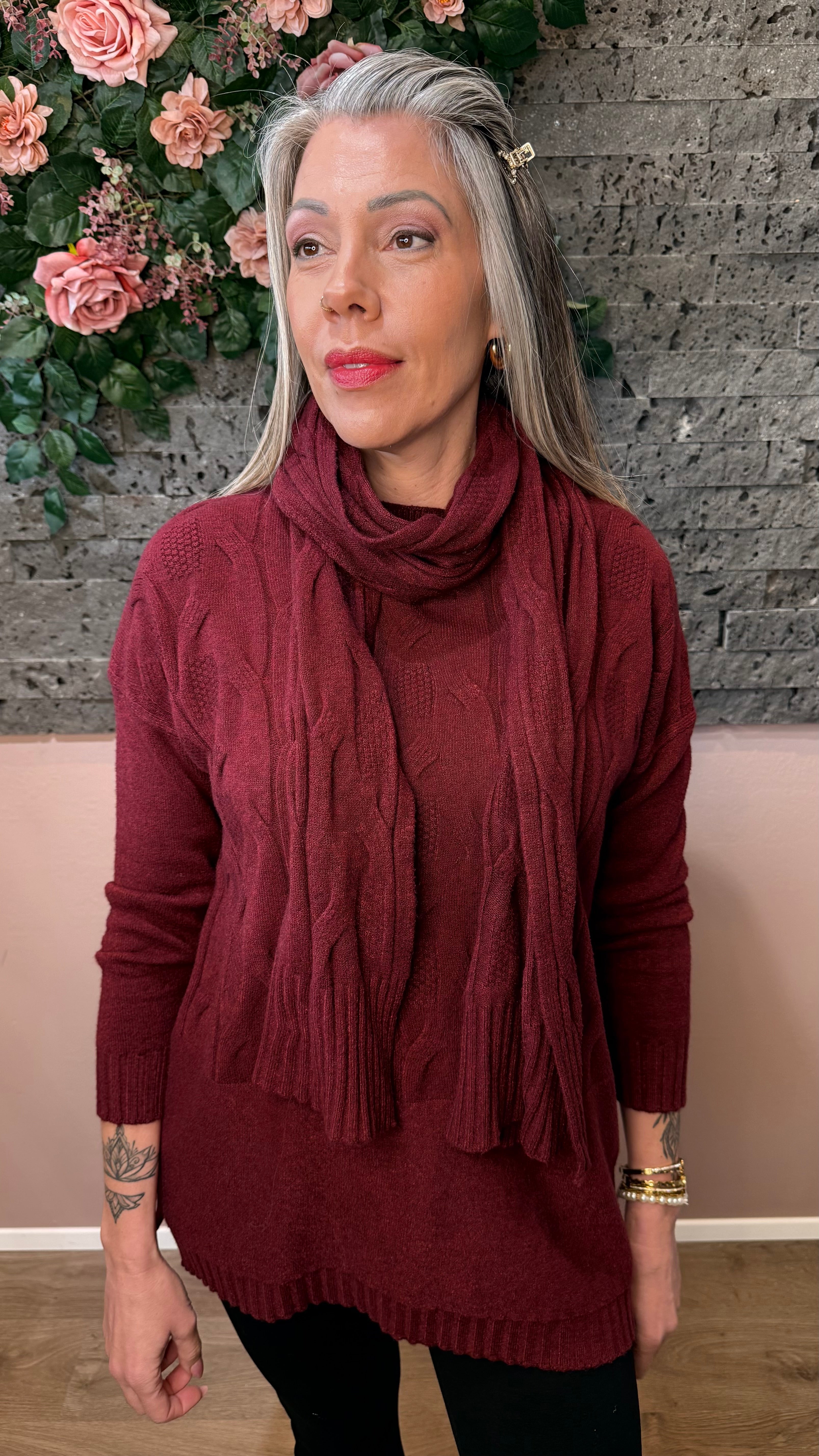 Kaðla peysa með trefli