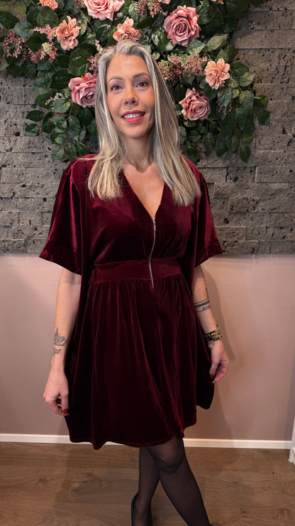 Mömmukjóllinn - vínrauður stuttur flauelis