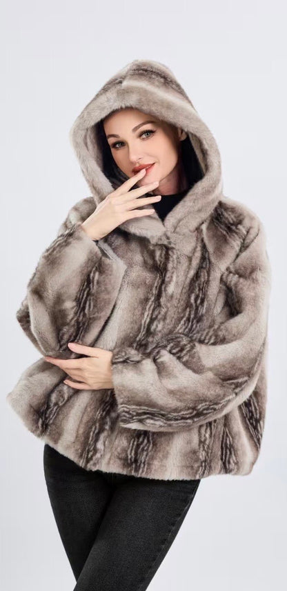 Vegan pels með hettu stuttur