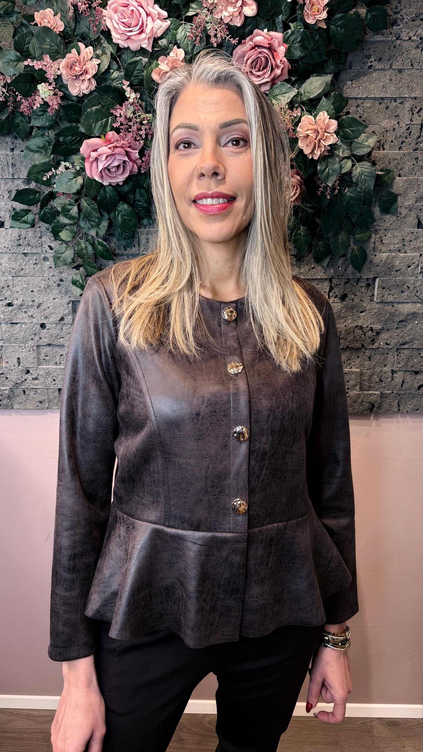 Vegan rúskinn jakki grábrúnn