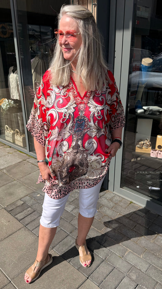 Kimono stuttur rauð, hvít svört