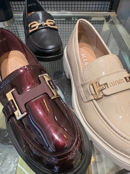 Mokkasía Vínrauður - beige