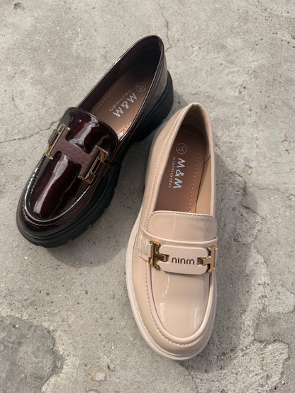 Mokkasía Vínrauður - beige