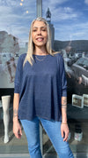 Blár síðerma bolur