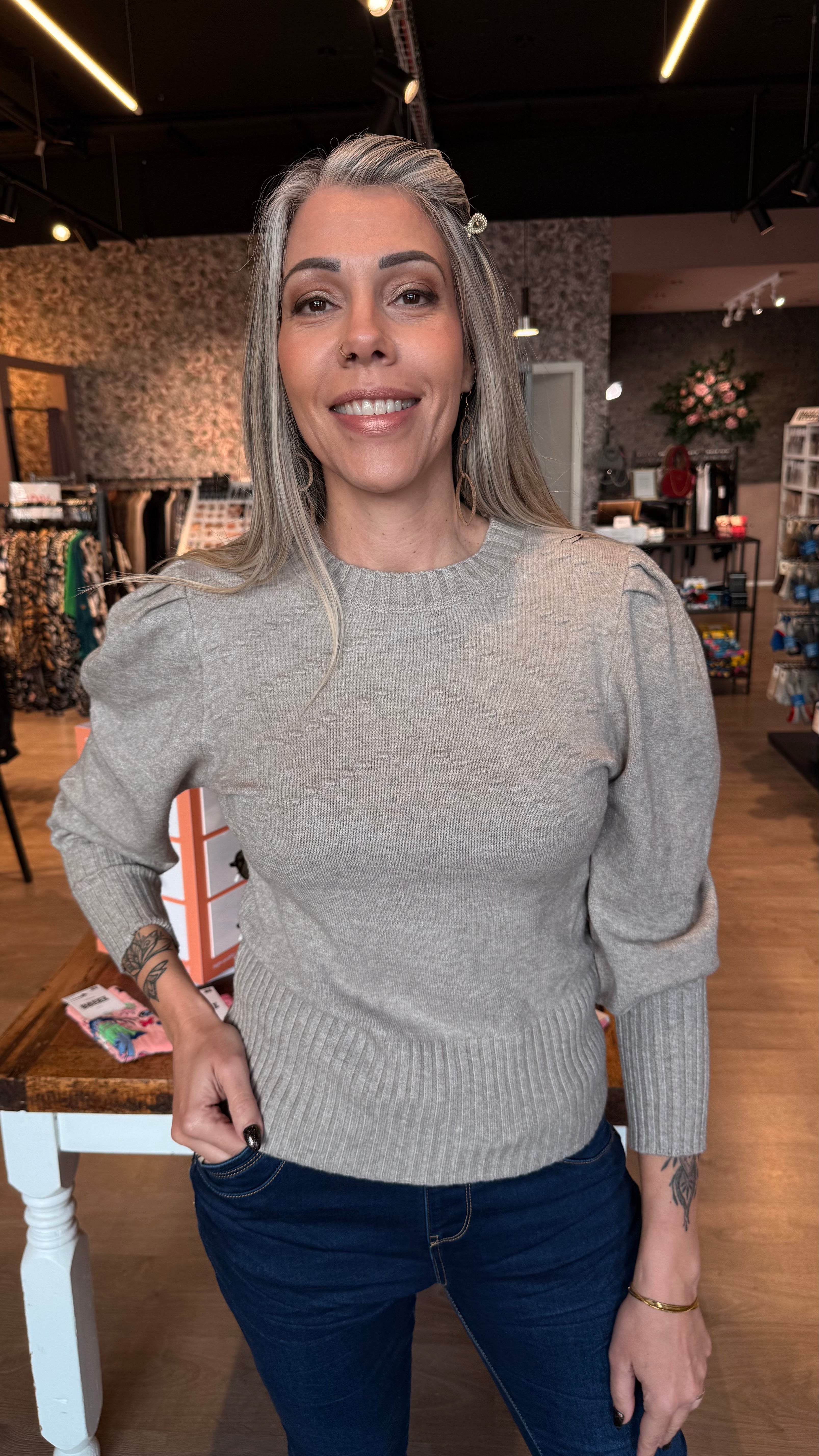 Peysa með púff ermum