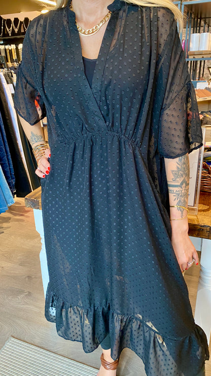 Liberté svartur gegnsær kjóll með doppu munstri