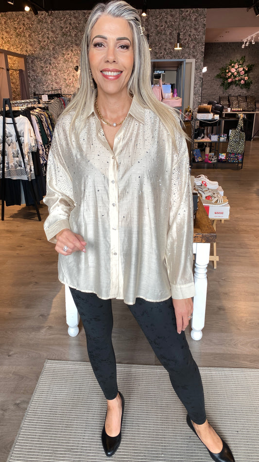 Skyrta með glimmer steinum