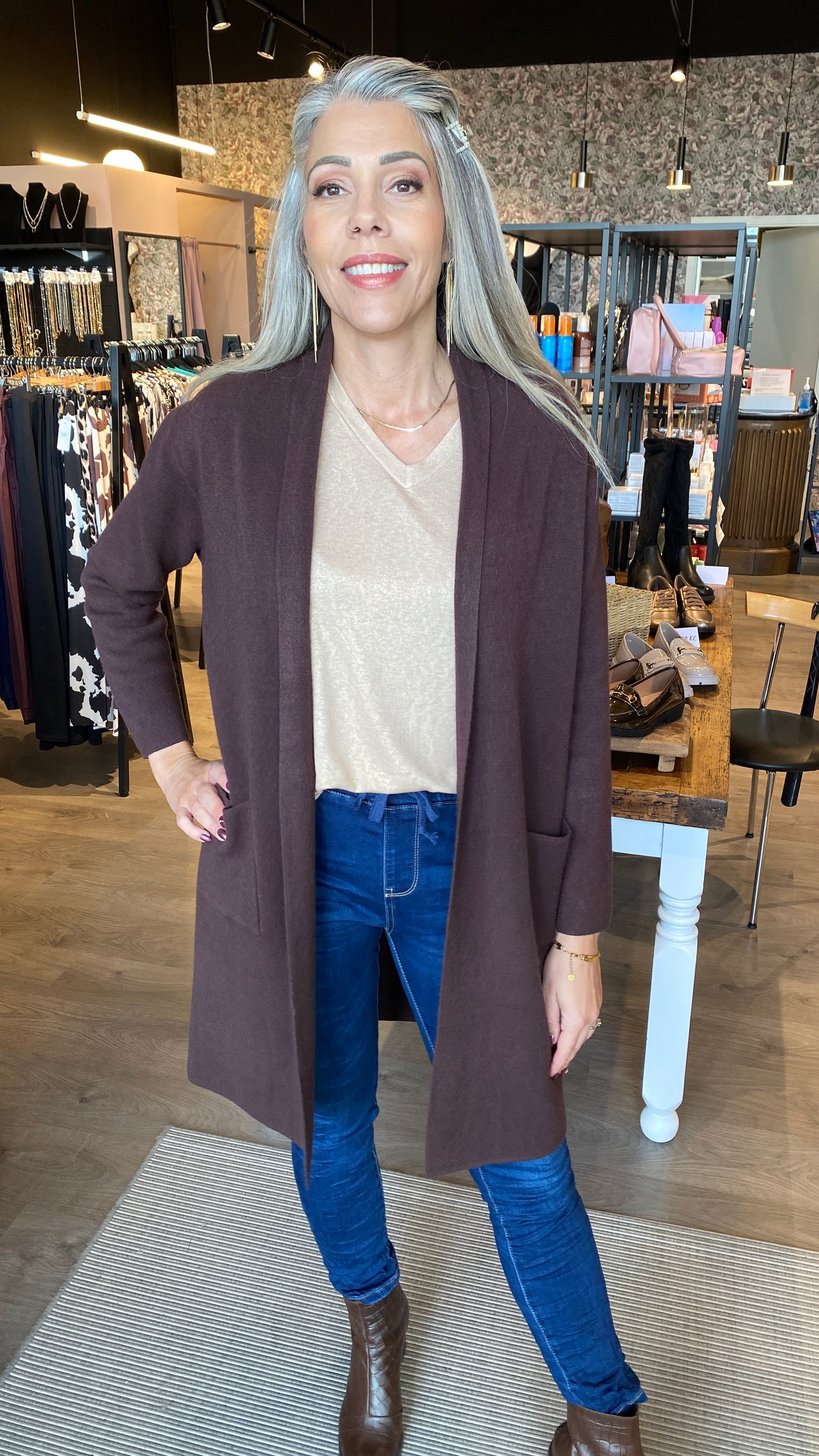 Opin síð jakka peysa