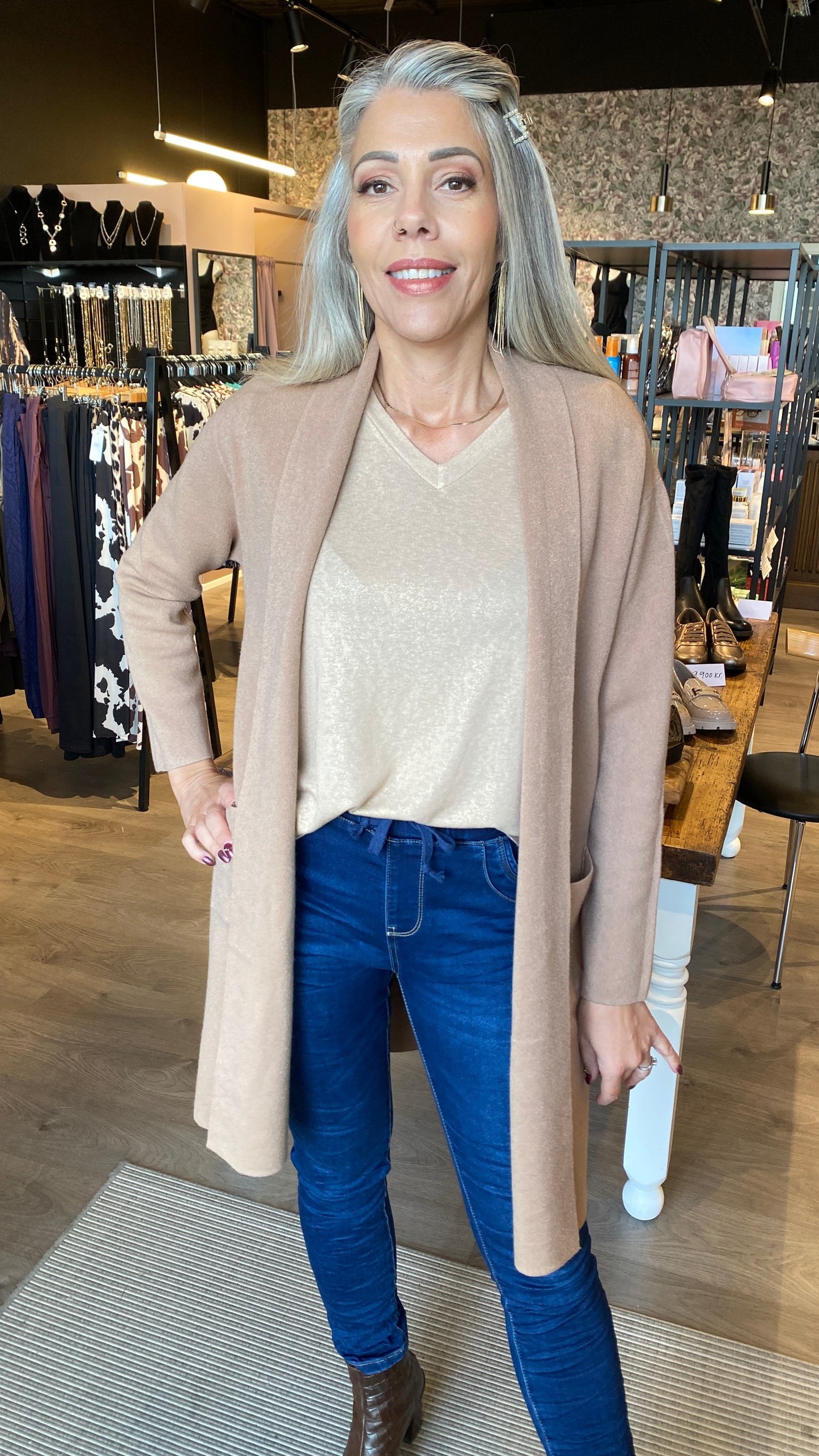 Opin síð jakka peysa