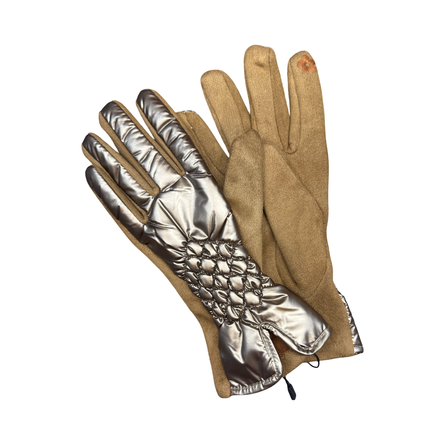 Rúskinn hanskar með gylltri vatteringu