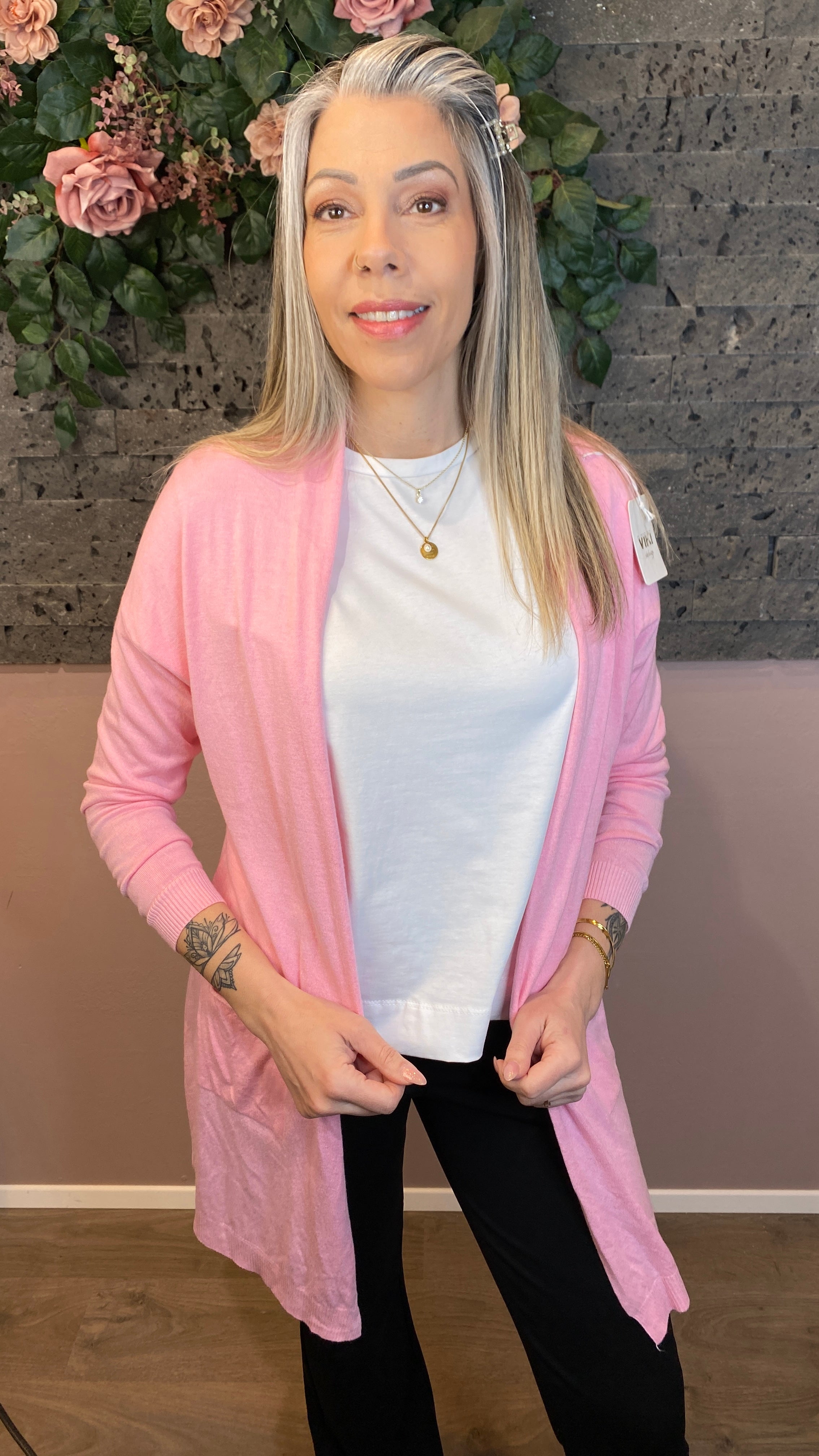 Síð opin létt peysa