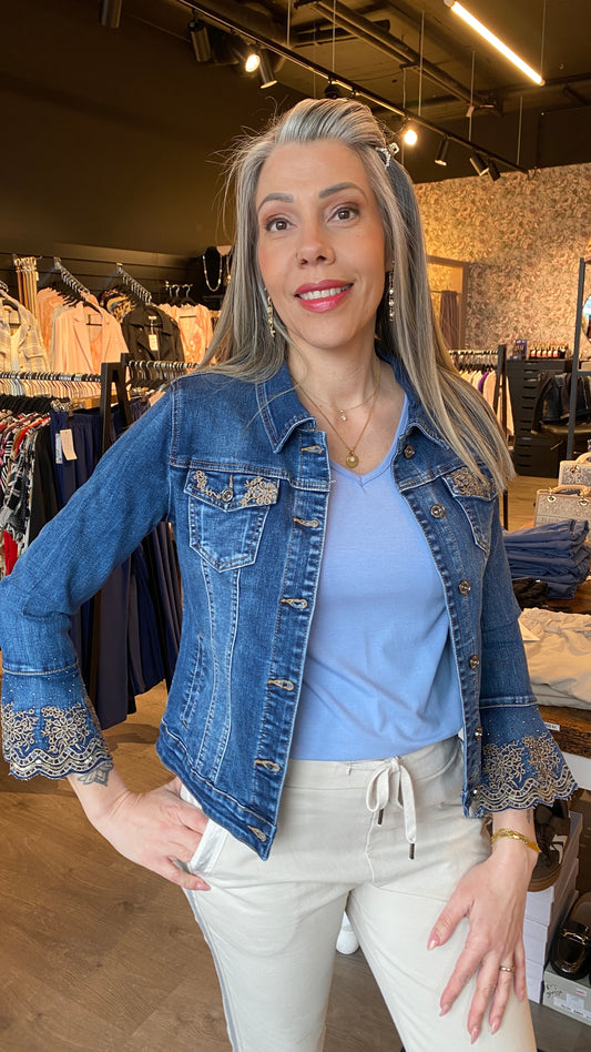 Dökkblár gallajakki með Blúndum