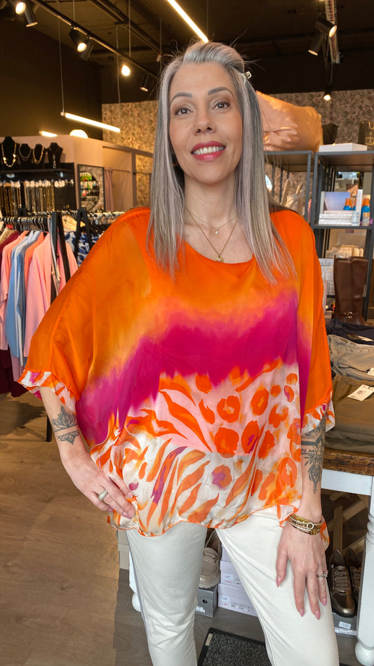 Silki blússa með munstri