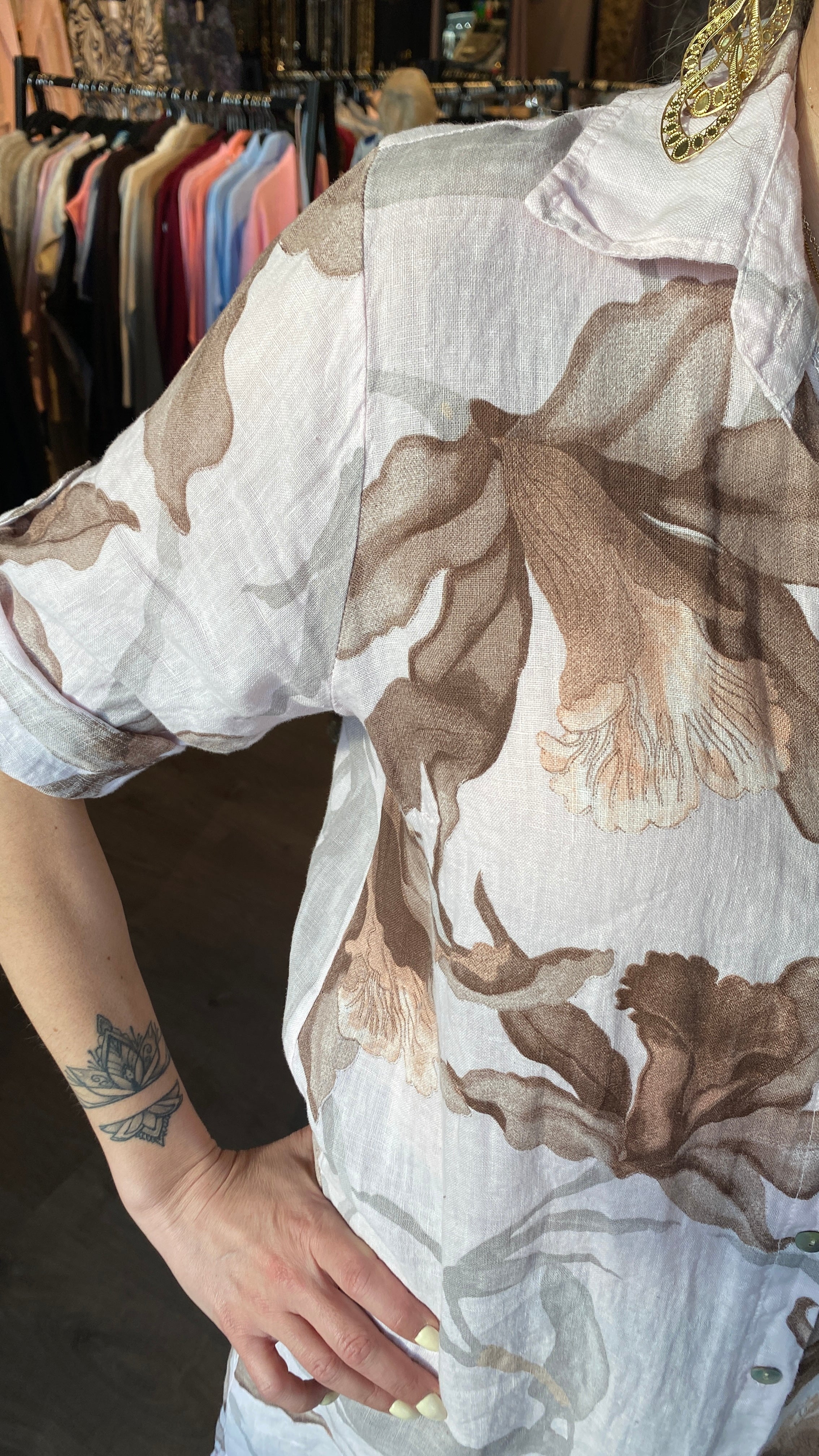 Hnepptur síður hör kjóll