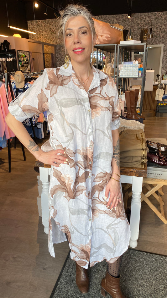 Hnepptur síður hör kjóll