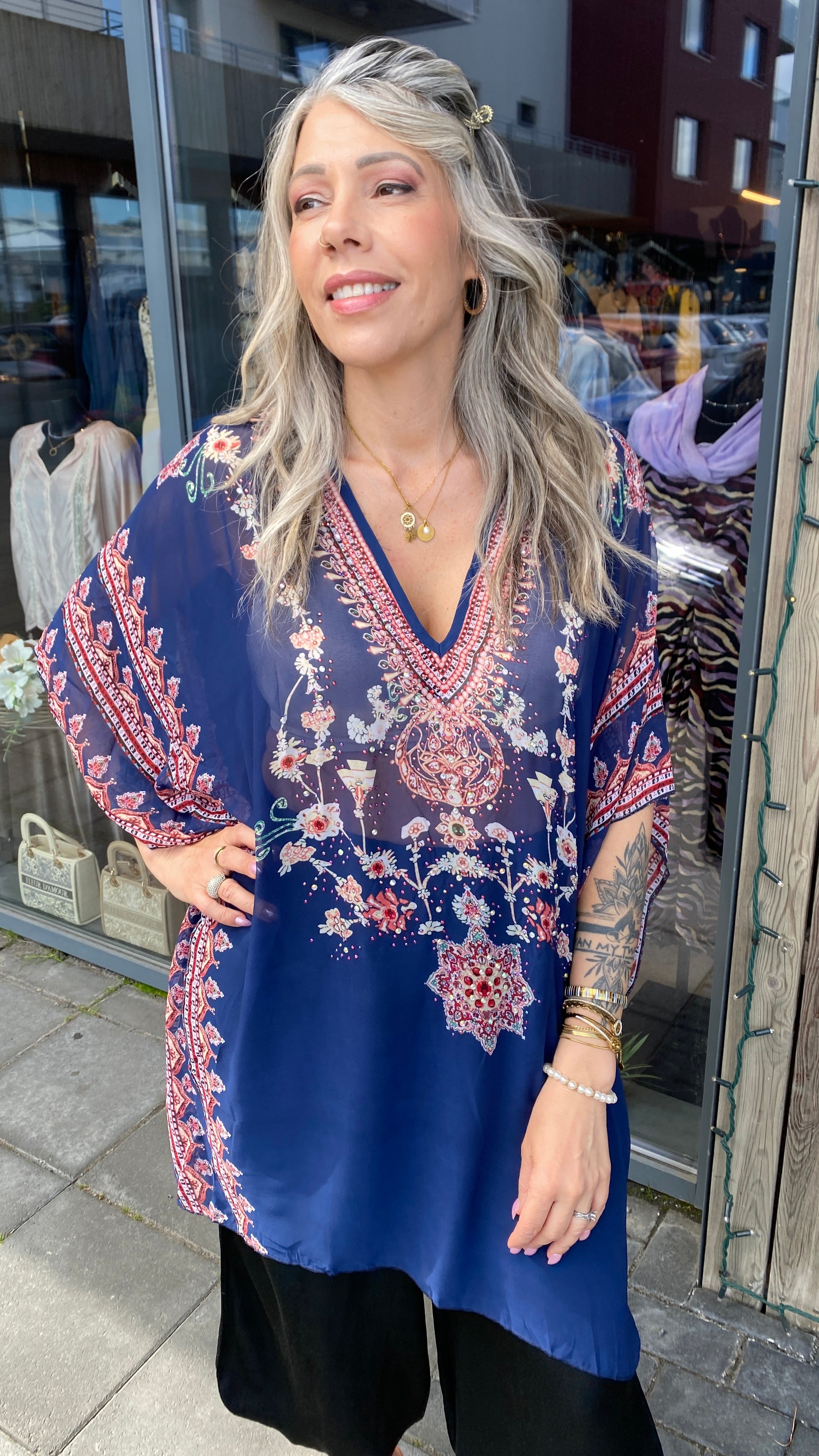 Kimono stuttur blár