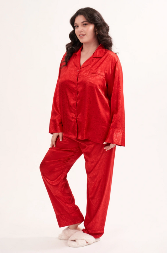 Satin náttföt einlit munstruð