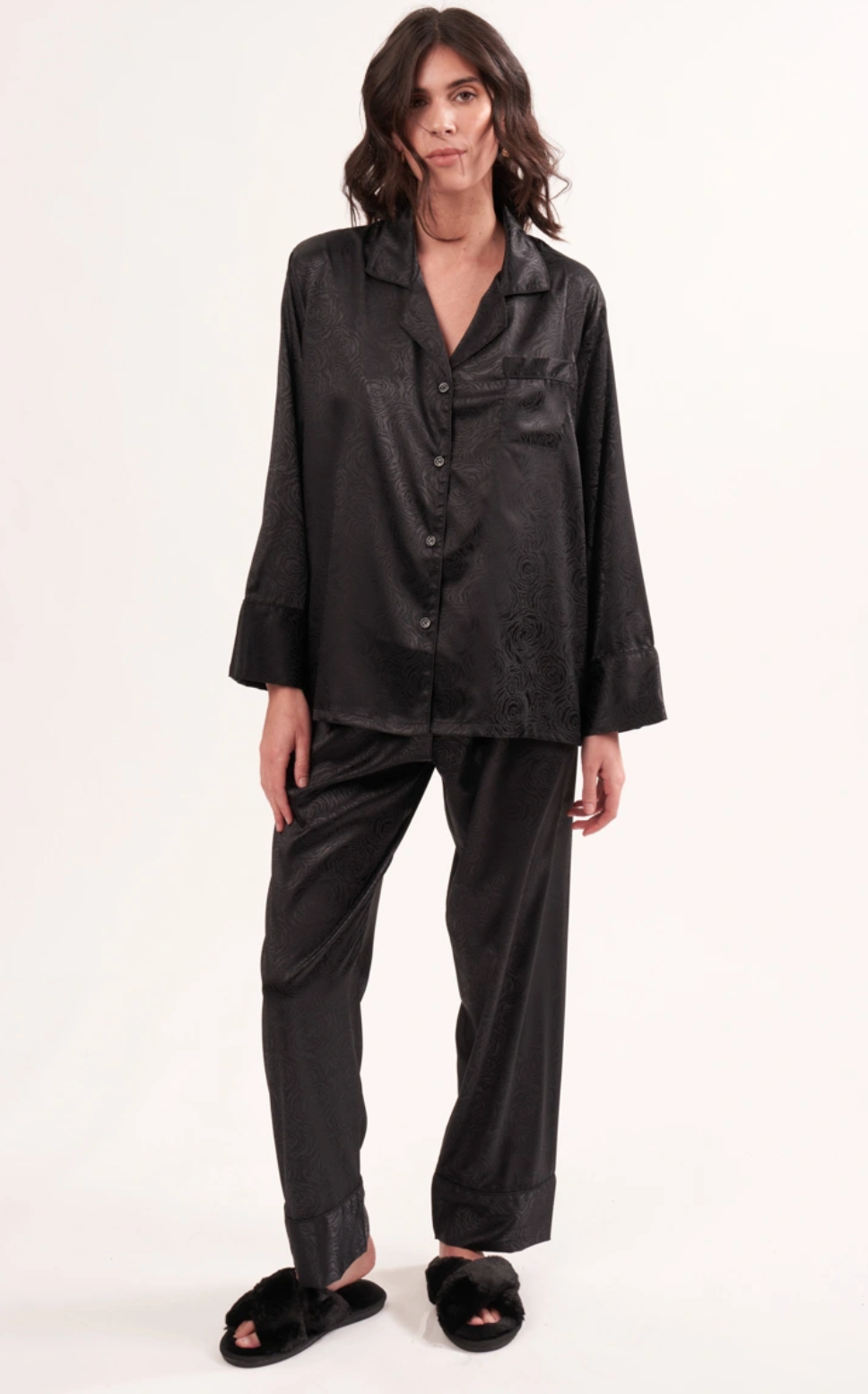 Satin náttföt einlit munstruð